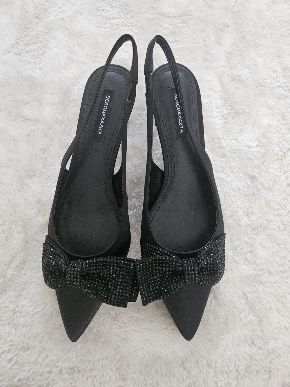 NWT BCBGMaxAzria Size 7.5 Black Crystal Bow Kitten Heel Pumps Preppy Coquette - Picture 11 of 12